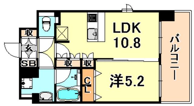 プレサンス神戸アモーレ(1LDK/10階)の間取り写真