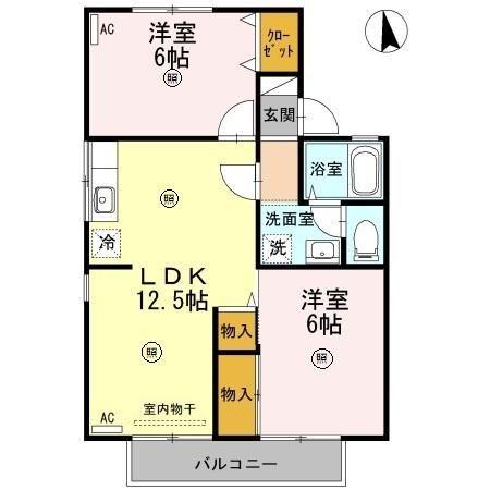 エントピアゆう B棟(2LDK/2階)の間取り写真