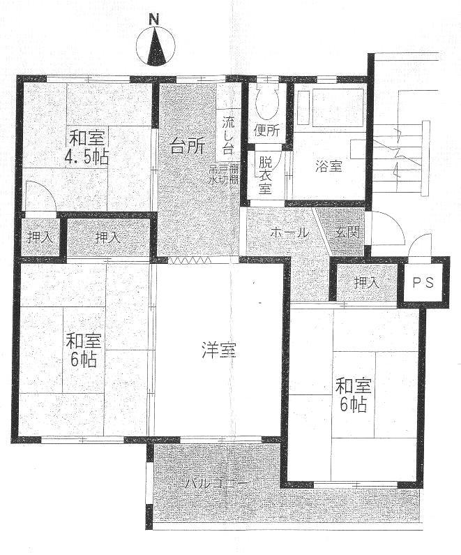 杉田大谷団地13号棟(4K/4階)の間取り写真