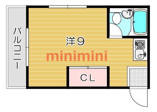 アーベインハイツ茨木(ワンルーム/2階)の間取り写真