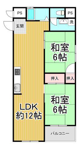 香櫨園第2コーポラス(2LDK/4階)の間取り写真