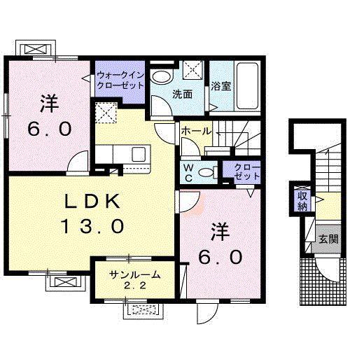 コーポラス院台A(2LDK/2階)の間取り写真