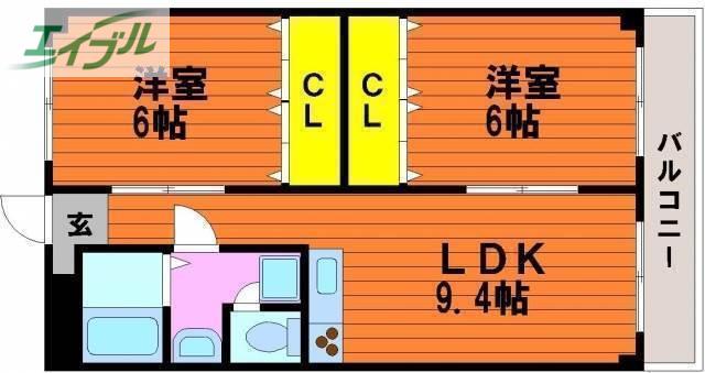 第一アルバマンション(2DK/2階)の間取り写真