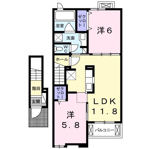 アベイユ山手(2LDK/2階)の間取り写真