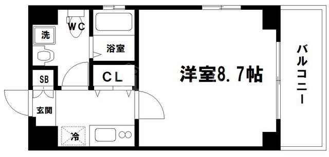 ディナスティ堺筋本町(1K/3階)の間取り写真