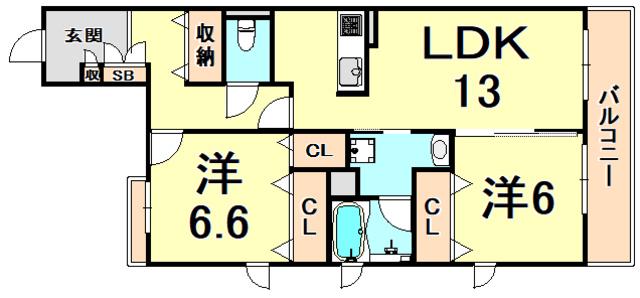 エトール甲子園浦風(2LDK/3階)の間取り写真