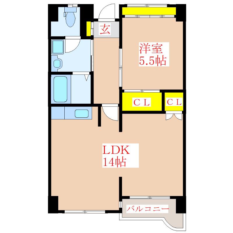 ロイヤルシティ見次(1LDK/5階)の間取り写真