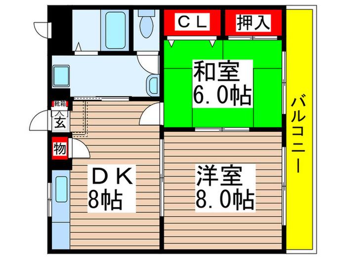 グリーンヒル夏見3(2DK/1階)の間取り写真