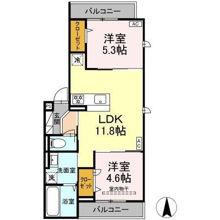 Dアセット武蔵台(2LDK/3階)の間取り写真