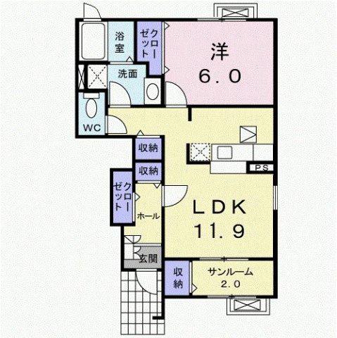 プリムローズ I(1LDK/1階)の間取り写真