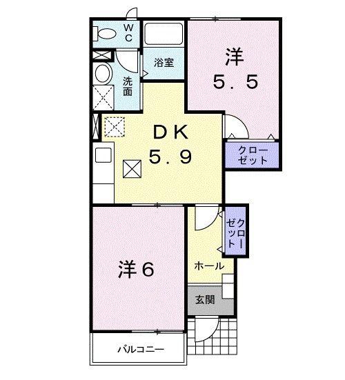 メゾン ミレニアム(2DK/1階)の間取り写真