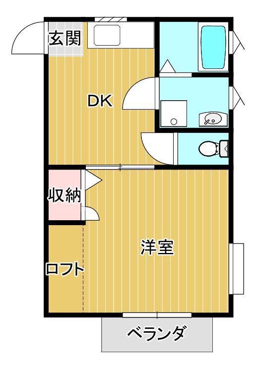 プレリットE棟(1DK/2階)の間取り写真
