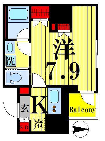 シェフルール新御徒町I(1K/2階)の間取り写真