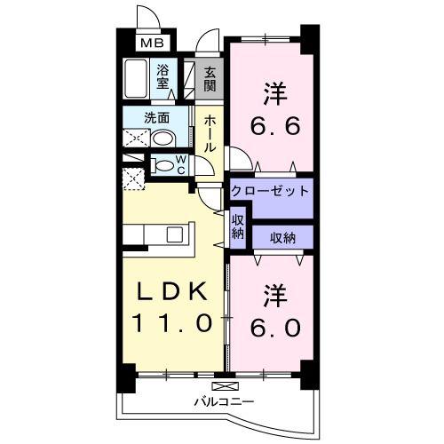 グランディール(2LDK/4階)の間取り写真