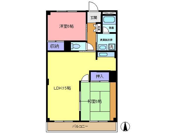 グランドール上沖2(2LDK/4階)の間取り写真