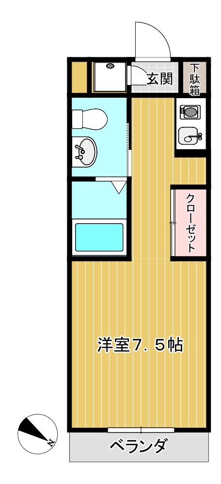 宮前平セントラルハイツ(ワンルーム/2階)の間取り写真