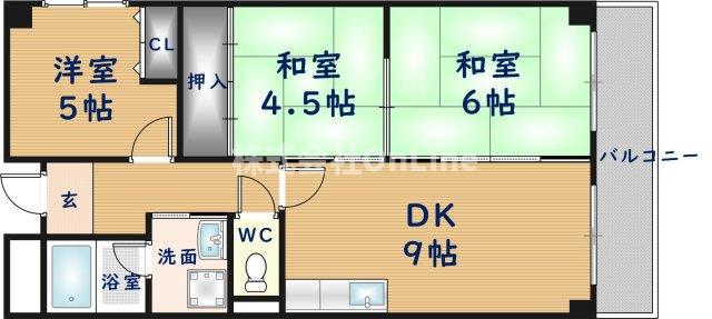 リープハーベン八尾木(3LDK/2階)の間取り写真
