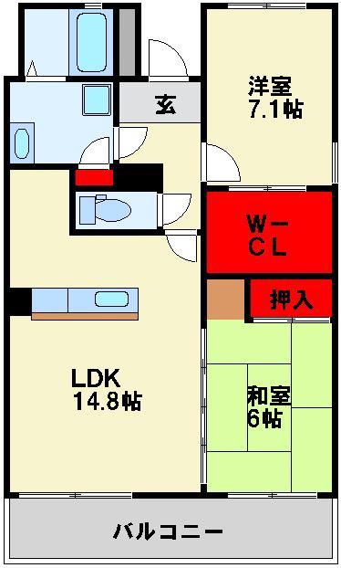 ルワージュ八幡駅前III(2LDK/4階)の間取り写真