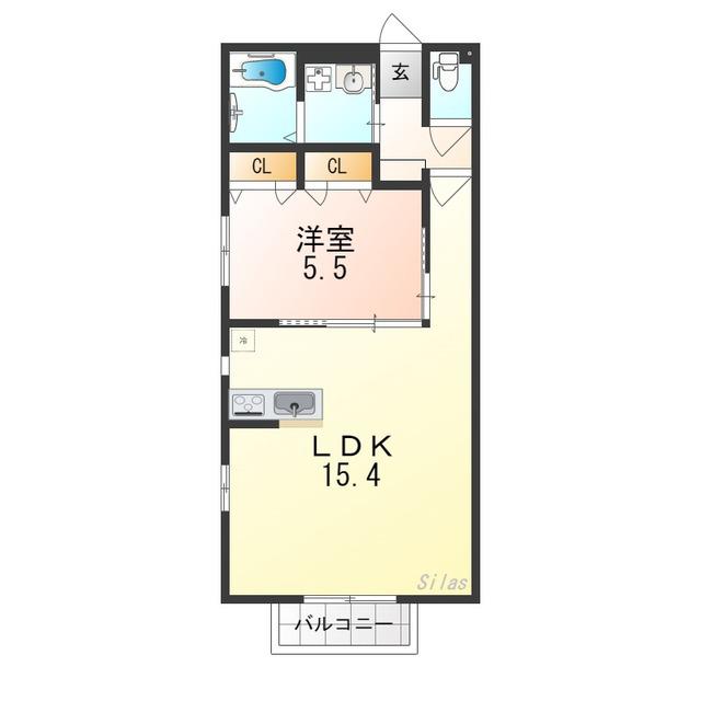 CROSS大手町(1LDK/2階)の間取り写真