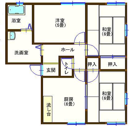 ラフォーレ山川5(3DK/1階)の間取り写真