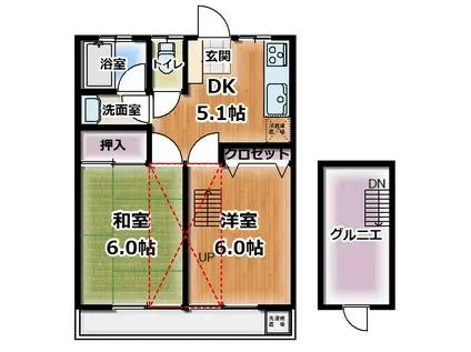 ヴァイセハイム(2DK/2階)の間取り写真