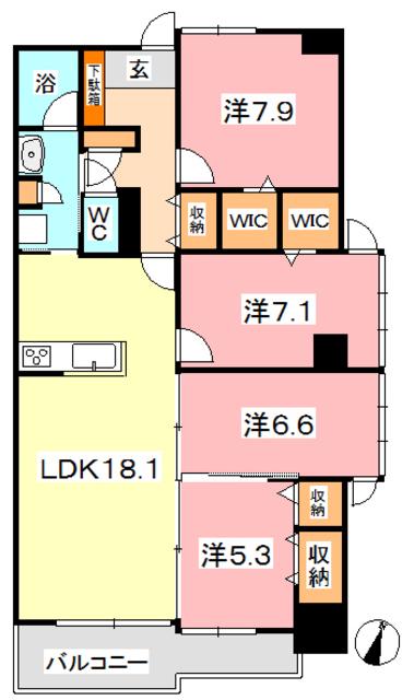 PIER倉敷(4LDK/4階)の間取り写真