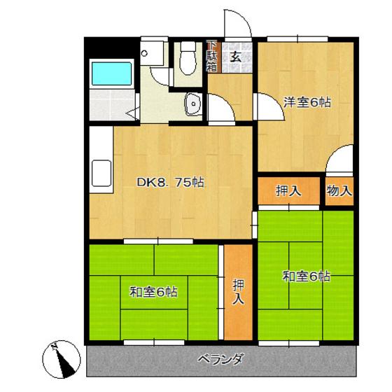 塚本ビル(3DK/2階)の間取り写真