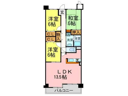 白鷹夙川マンション(3LDK/5階)の間取り写真