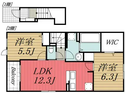 プラーンドルXV(1LDK/2階)の間取り写真