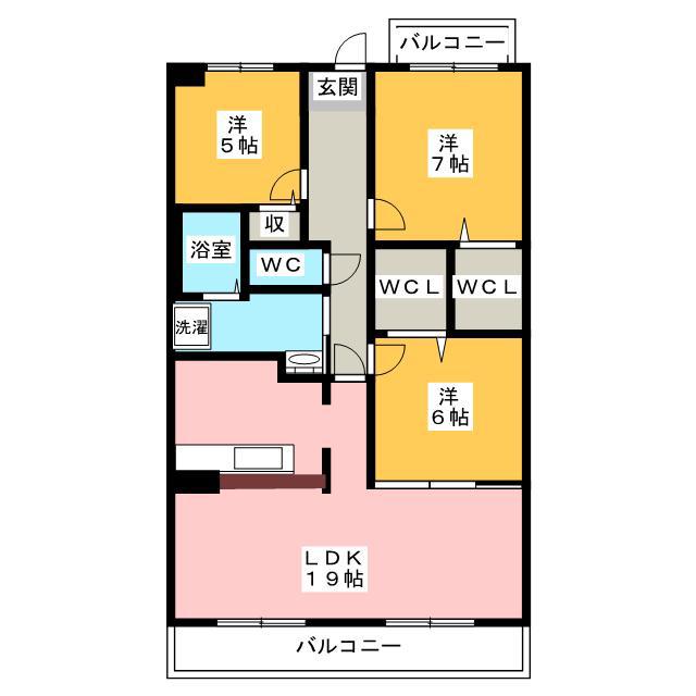ハイツ南(3LDK/7階)の間取り写真