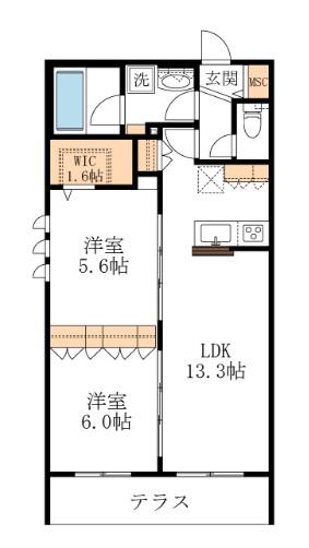 LA COUR MIYAKO イーストラ・クール都イースト(2LDK/1階)の間取り写真