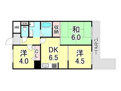 ライオンズマンション長田ヒルズ二号棟(3DK/6階)の間取り写真