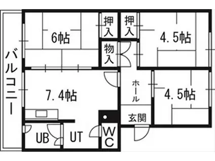 札幌西月寒団地4号棟(3DK/4階)の間取り写真