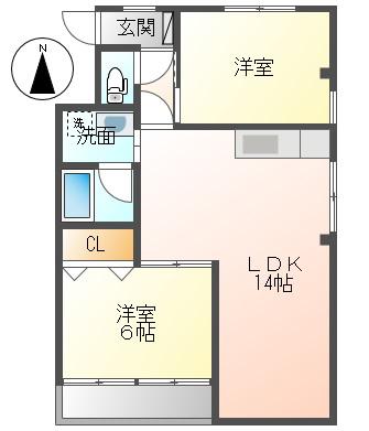 ドエルイイノ(2LDK/1階)の間取り写真