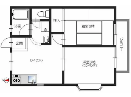 ハイツよしみ第2(2DK/1階)の間取り写真