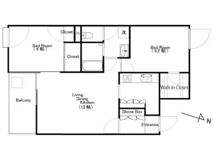 カーサ・トリアーデ(2LDK/2階)の間取り写真
