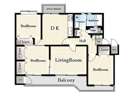 湘南保土ヶ谷マンション8号棟(3LDK/4階)の間取り写真