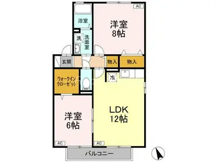 クウラージュ C棟(2LDK/2階)の間取り写真