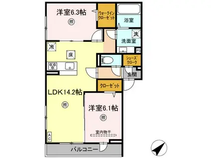 ディー パイナ大倉山(2LDK/1階)の間取り写真