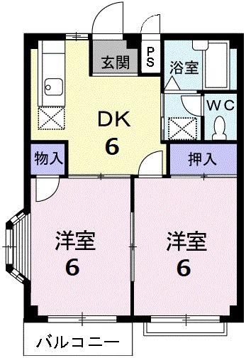 エルディム古谷(2DK/2階)の間取り写真