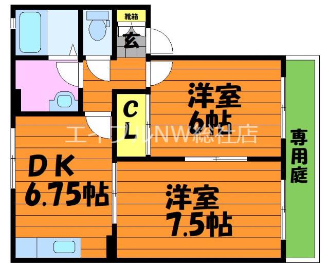 バンビーノD棟(2DK/2階)の間取り写真