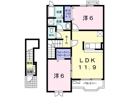 ヴィラ カルム(2LDK/2階)の間取り写真