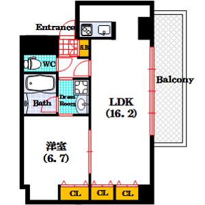 ドゥーエ谷町(1LDK/11階)の間取り写真