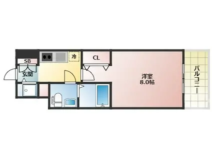 プラウドフラット新大阪(1K/13階)の間取り写真