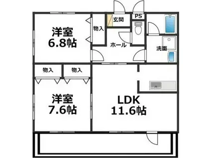 パストラーレ的場丘B(2LDK/1階)の間取り写真