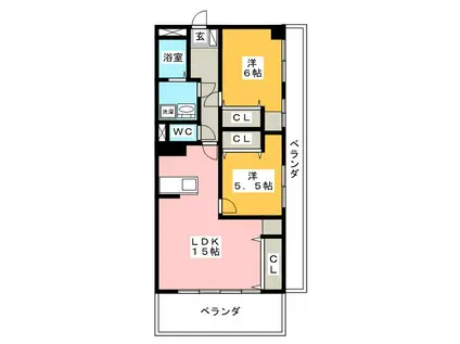 長良パークマンション(2LDK/3階)の間取り写真