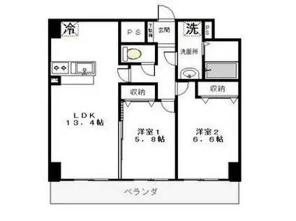 クラティオ(2LDK/6階)の間取り写真