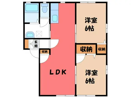 三宮ヒルズA(2LDK/2階)の間取り写真