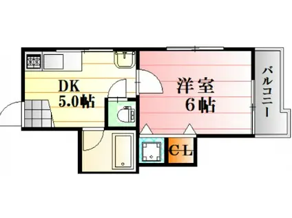 矢野ビル(1DK/2階)の間取り写真