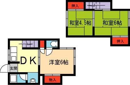 阪急宝塚線 山本駅(兵庫) 徒歩8分 2階建 築56年(3DK/1階)の間取り写真